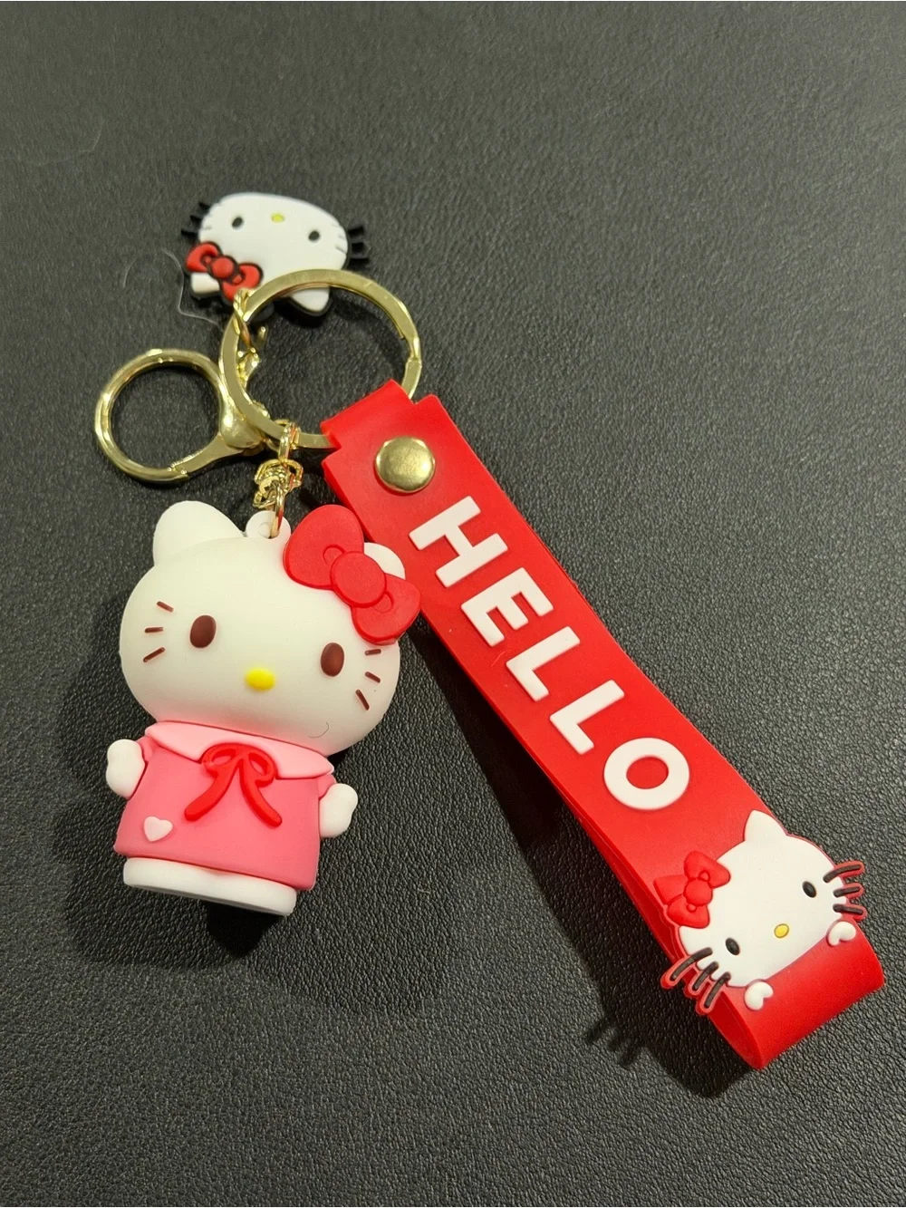 Sanrio Hello Kitty Red and Pink Silicone Charm Keychain